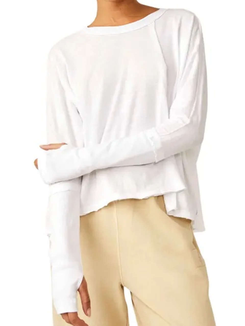 Free People White Lightweight Long-Sleeve Crew Top